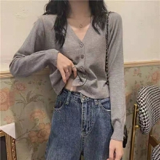 批发毛衣开衫外套女春秋懂百搭女宽松V领内搭ins