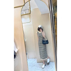 批发法式高级撞色条纹针织无袖连<b class='q'>连衣裙</b>女夏季潮流感休闲甜美风