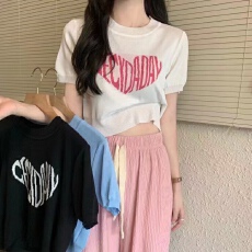 批发2026新款美式T恤夏季学院风短款辣妹上衣女紧身短袖<b class='q'>针织衫</b>潮流感