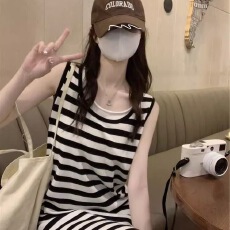 批发法式假两件条纹背心<b class='q'>连衣裙</b>女2026新款无袖气质显瘦中长款裙子