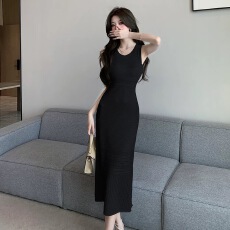 批发夏季女装法式高级无袖背心裙子韩国度假遮肉<b class='q'>显瘦</b>冰丝针织连衣裙