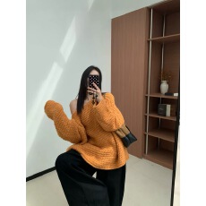 批发十三行<b class='q'>正品</b>2025冬季新款韩版洋气时尚慵懒百搭斜肩粗针纯色针织衫