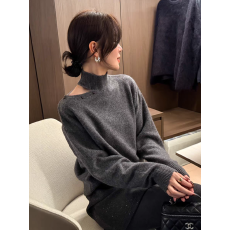 批发韩版露肩高领长袖针织衫秋冬高级别致显瘦百搭内搭打底上衣女