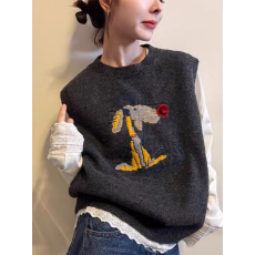 批发小狗提花针织毛衣无袖马甲