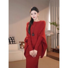 批发新中式<b class='q'>针织衫</b>时尚穿搭长袖圆领上衣女秋冬新款修身显瘦半身裙套装