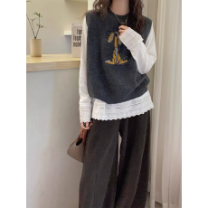 批发小狗提花针织毛衣无袖马甲女<b class='q'>冬</b>季时髦洋气巨好看独特漂亮叠穿背心