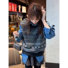 复古提花圆领针织马甲女2025新款春秋季时尚宽松显瘦别致背心上衣