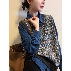 复古提花羊毛针织马甲