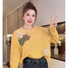 批发花朵圆领定制花朵短款针织毛衣套头女上衣