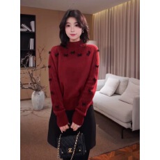 批发半高领蝴蝶结毛衣女秋冬新款温柔风慵懒宽松显瘦百搭软糯针织上衣