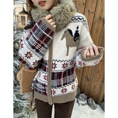 重工圣诞新年费尔岛毛衣外套毛领拆卸针织衫