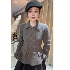 批发法式灰色翻领小香风毛衣开衫外套女秋冬收腰显瘦高级感气质针织衫