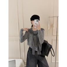 批发2025秋季新款韩版<b class='q'>学院风</b>条纹针织衫+披肩两件套显瘦慵懒上衣女