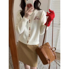 批发跨境外贸爱心纽扣字母刺绣羊毛针织衫<b class='q'>欧洲</b>站新款圆领纯色休闲开衫