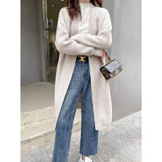 批发<b class='q'>欧洲</b>跨境外贸新款慵懒风过膝中长款针织开衫女宽松温柔毛衣外套薄