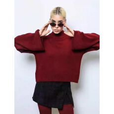 批发<b class='q'>欧洲</b>跨境外贸高领毛衣女套头2025秋冬新款宽松短款喇叭袖针织上衣