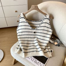 批发跨境小香风条纹针织背心女2025<b class='q'>夏</b>法式轻奢吊带高级感甜辣无袖上衣