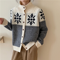 批发外贸费尔岛提花高领毛衣外套<b class='q'>女</b>秋冬季高级感<b class='q'>针织</b><b class='q'>开衫</b>慵懒软糯上衣