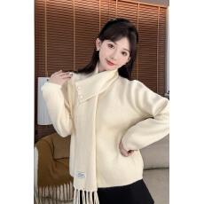 批发跨境外贸亚马逊配围巾设计感可拆卸围巾毛衣<b class='q'>女</b>冬季宽松软糯<b class='q'>针织</b>衫
