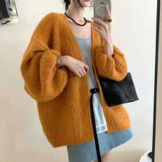 批发亚马逊秋冬新款韩版高级宽松慵懒风<b class='q'>毛衣</b>外套女<b class='q'>中长款</b>针织开衫上衣