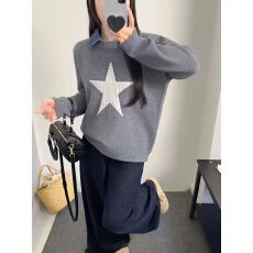 批发跨境速卖通秋冬新款牛仔拼接<b class='q'>假两件</b>长袖毛衣设计感小众针织衫<b class='q'>上衣</b>