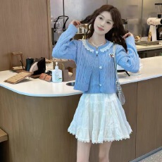 批发<b class='q'>外贸</b>蕾丝花边麻花吊带针织开衫<b class='q'>外套</b>两件套女新款秋季甜美减龄上衣