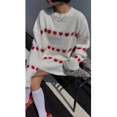 批发跨境<b class='q'>外贸</b>速卖通新款秋冬新款宽松慵懒风舒适柔心形图案针织衫毛衣