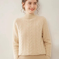 批发跨境<b class='q'>外贸</b>速卖通羊绒衫女圆领加厚扭花毛衣纯色简约保暖毛衣打底衫