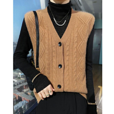 批发跨境<b class='q'>外贸</b>亚马逊针织纯色羊毛衫女秋冬洋气百搭爆款马甲开衫上衣