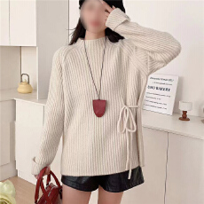 批发跨境<b class='q'>外贸</b>亚马逊秋冬新款纯色半高领系带气质百搭套头针织衫上衣