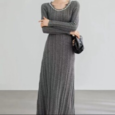 批发亚马逊法式秋冬复古麻花针织气质修身新款打底显瘦收腰毛衣<b class='q'>连衣裙</b>