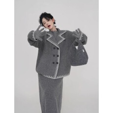 批发跨境韩系慵懒风假两件拼接条纹撞色针织衫女秋冬新款气质宽松毛衣