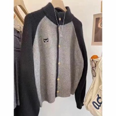 批发外贸<b class='q'>欧洲</b>站半高领长袖针织衫拼接设计感羊毛衫宽松休闲减龄毛衣潮