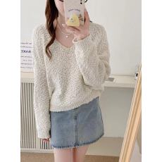 批发外贸<b class='q'>韩国</b>东大门秋冬季新款小众设计感法式甜美显瘦V领针织衫上衣