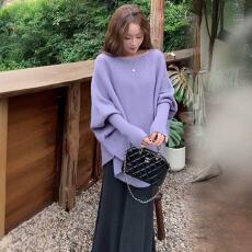 批发外贸紫色针织衫斗篷外套毛衣秋季新款氛围感慵懒上衣百搭罩衫外穿