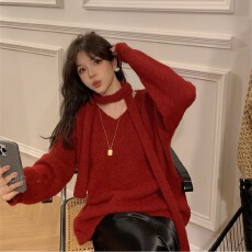 批发速卖通休闲针织慵懒风上衣时尚<b class='q'>韩国</b>东大门百搭显瘦V领毛衣配围巾