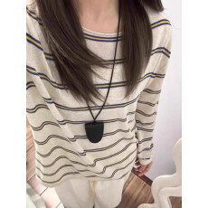 批发跨境韩系条纹针织冰丝长袖防晒空调衫女<b class='q'>夏</b>季宽松外搭罩衫薄纱上衣