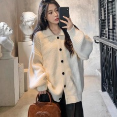 批发跨境亚马逊纯色针织开衫外套女秋季新款高级感慵懒风宽松气质上衣