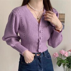 批发<b class='q'>韩国</b>东大门早秋新款外贸韩风别致上衣设计感小众小香风针织开衫女