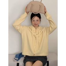 批发外贸韩系简约抽绳连帽休闲针织<b class='q'>开衫</b>秋冬新款慵懒风纯色毛衣外套<b class='q'>女</b>