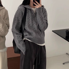 批发跨境亚马逊<b class='q'>韩国</b>冬季新款慵懒加厚复古粗针麻花半拉链毛衣外套女潮