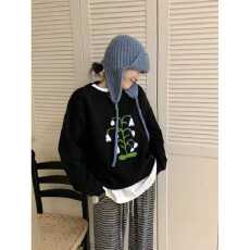 批发设计感外贸复古毛衣衫女新款秋季提花针织衫<b class='q'>宽松</b>慵懒风百搭上衣厚