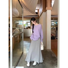 批发<b class='q'>宽松</b>慵懒风紫色毛衣针织衫女跨境外贸韩系穿搭百搭休闲上衣春秋款