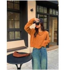 批发外贸<b class='q'>日系</b>复古圆领麻花毛衣女秋冬设计感小众短款内搭打底针织衫