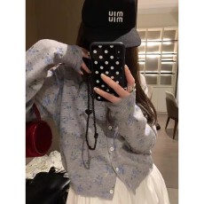 批发跨境亚马逊韩系清新碎花针织开衫女春秋季新款长袖温柔风毛衣外套