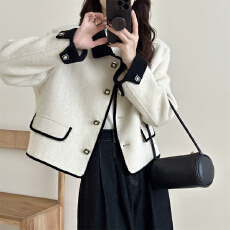 批发跨境<b class='q'>外贸</b>秋冬新款小香风双面大衣女短款撞色气质精致双面呢外套女