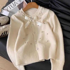 批发<b class='q'>外贸</b>法式小香风重工钉珠蝴蝶结针织开衫秋冬甜美软糯百搭毛衣外套