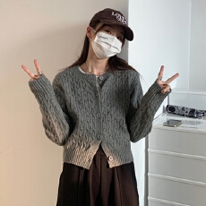 批发<b class='q'>外贸</b>麻花开衫毛衣女外套秋冬内搭学院风纯色针织衫小个子短款上衣