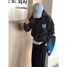 批发<b class='q'>外贸</b>韩国爱心软糯圆领针织衫秋冬季女慵懒风宽松休闲百搭长袖毛衣