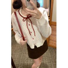 批发速卖通<b class='q'>外贸</b>红色波点外搭短款毛衣外套女秋冬新款韩系针织<b class='q'>开衫</b>上衣